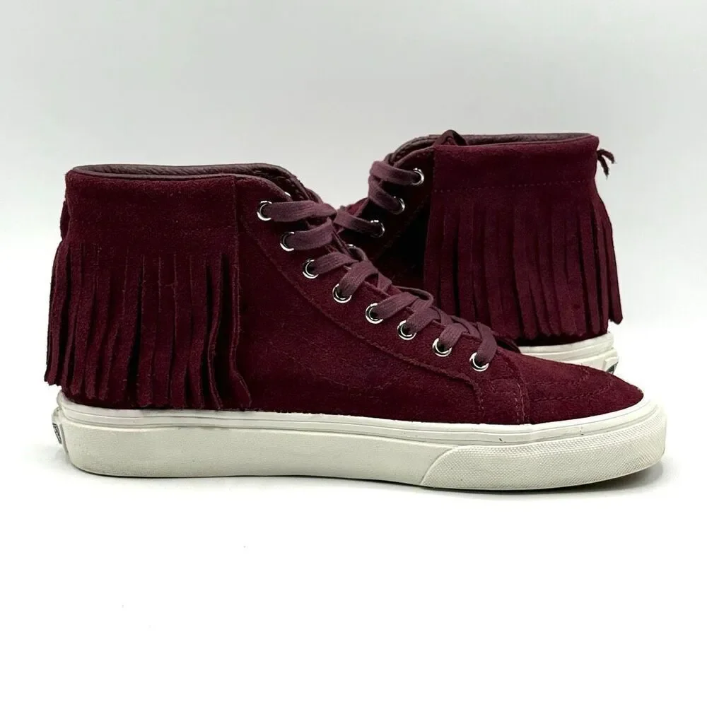 Vans SK8-HI Burgundy Suede Tassel Hi Top Lace Up Skater Sneakers - US Women’s Si